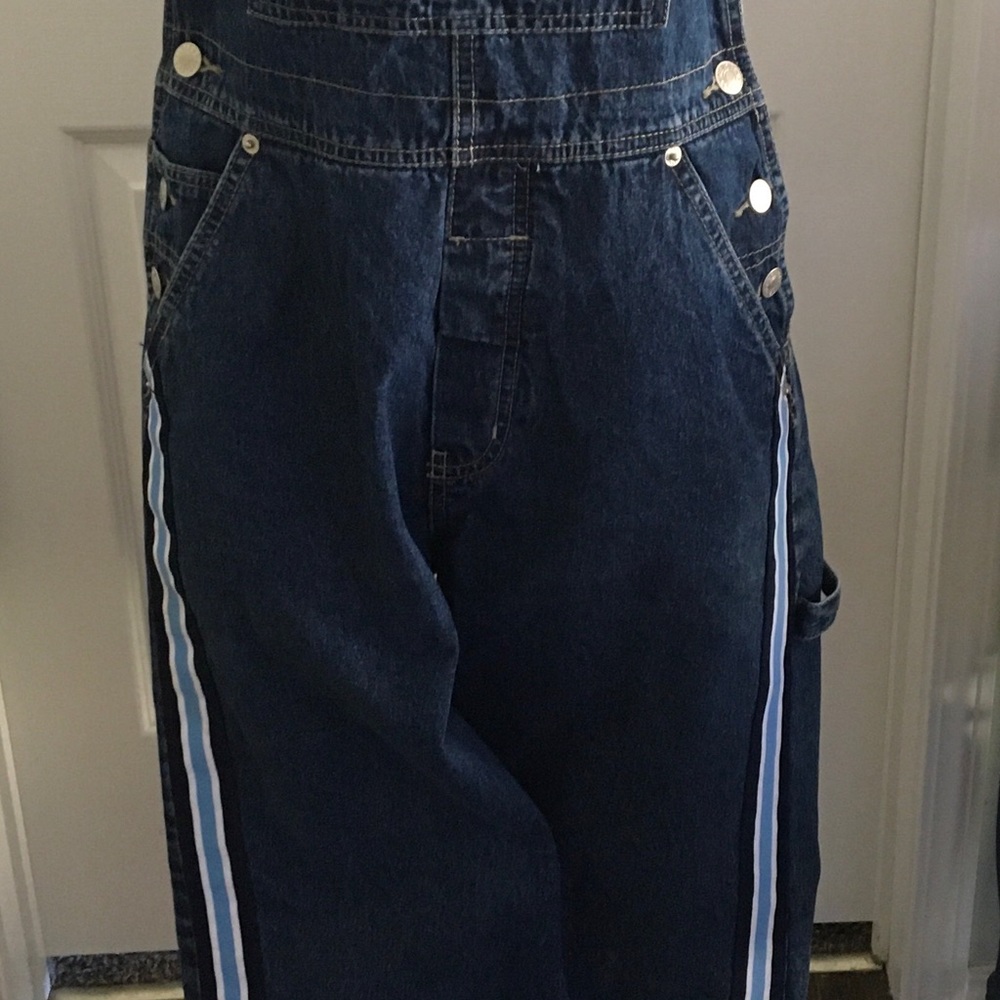 Denim bib Overalls with side leg stripes